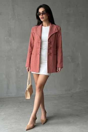 Kiremit Bağlama Detaylı Blazer Kadın Ceket Mg2482