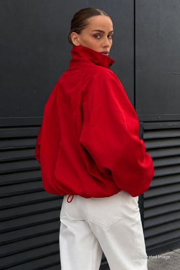 Kırmızı Dik Yaka Oversize Bomber Kadın Ceket MG2915