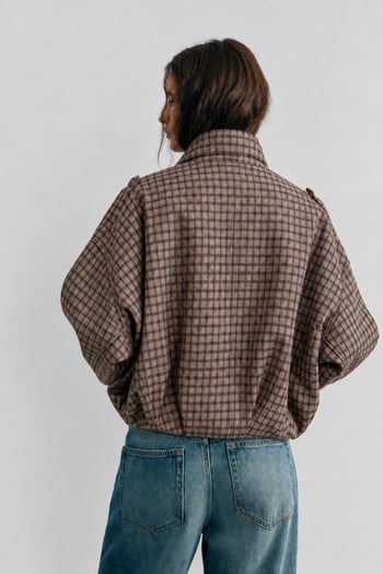 Vizon Ekose Desenli Oversize Kadın Bomber Ceket MG2920