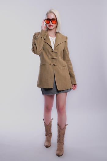 Haki Bağlama Detaylı Blazer Kadın Ceket Mg2482