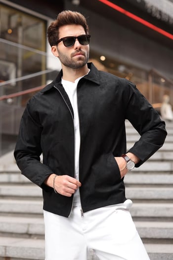 Siyah Polo Yaka Süet Erkek Ceket E7221