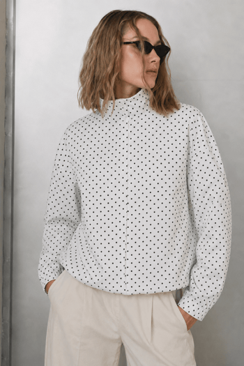 Beyaz Puantiyeli Dik Yaka Bomber Ceket MG2850