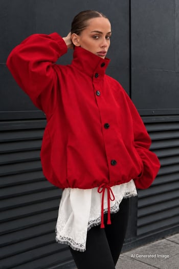 Kırmızı Dik Yaka Oversize Bomber Kadın Ceket MG2915