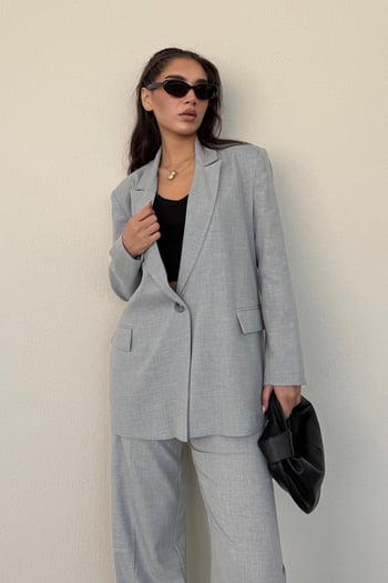 Gri Oversize Blazer Kadın Ceket Mg2445