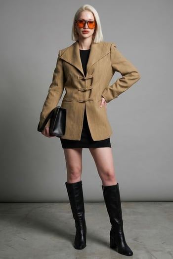 Haki Bağlama Detaylı Blazer Kadın Ceket Mg2482