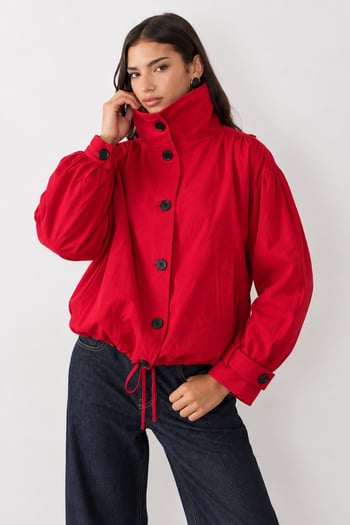 Kırmızı Dik Yaka Oversize Bomber Kadın Ceket MG2915