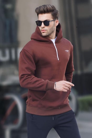 Çikolata Fermuarlı Kapüşonlu Sweatshirt 6143