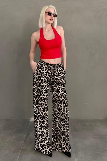 Kırmızı Halter Yaka Boyun Askılı Crop Top MG2456
