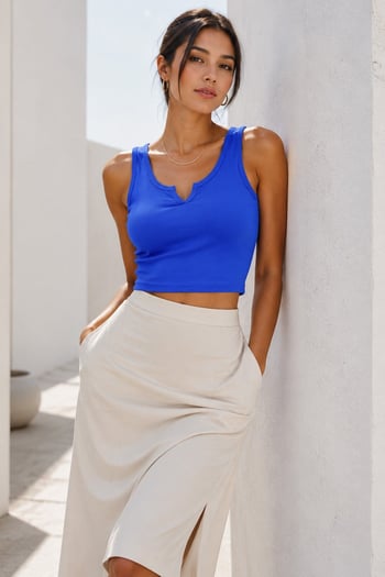 Mad Girls Önü Detaylı Saks Crop Top MG362