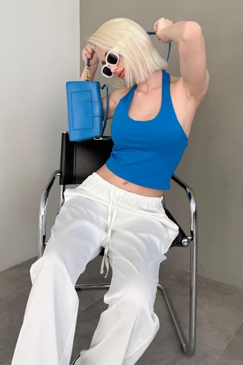 Mavi Halter Yaka Boyun Askılı Crop Top MG2456