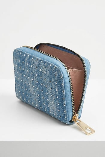 Açık Mavi Denim Taşlı Mini Cüzdan MG2847