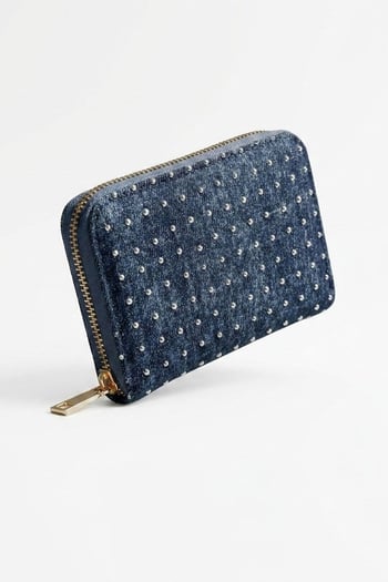 Koyu Mavi Denim Taşlı Mini Cüzdan MG2847