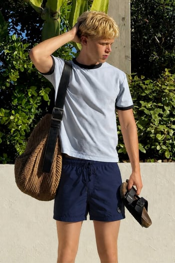 Men Basic Navy Blue Swim Shorts 