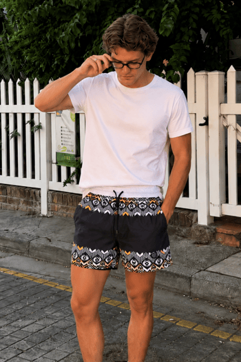 Black Designed Swim Shorts 5788