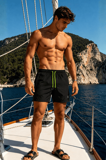 Madmext Men Striped Black Swim Shorts 2943