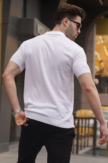 Desenli Triko Beyaz Polo Yaka Tişört 6357