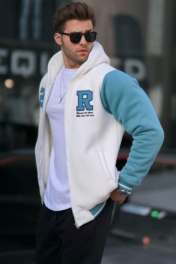 Ekru Baskılı Fermuarlı Erkek Sweatshirt 6155