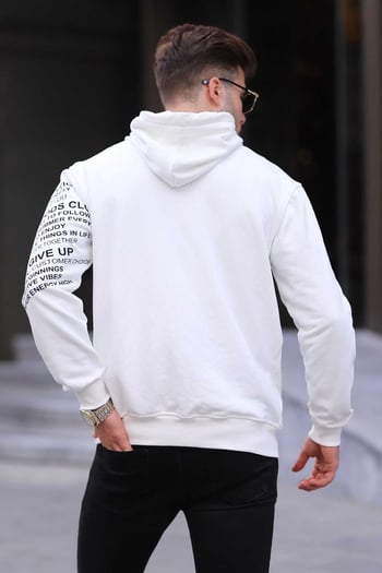 Ekru Baskılı Kapüşonlu Sweatshirt 6009