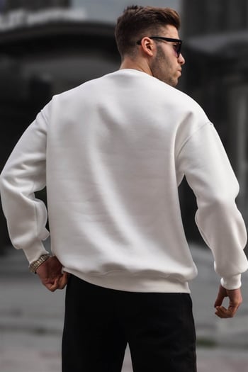 White Basic Crewneck Raised Oversize Sweatshirt 6048