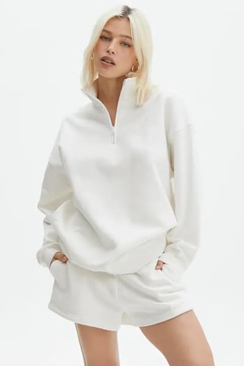 Ekru Fermuar Detaylı Oversize Sweatshirt MG1933