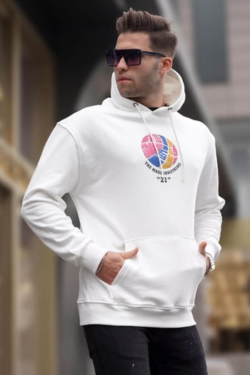 White Printed Hoodie Sweatshirt 6042