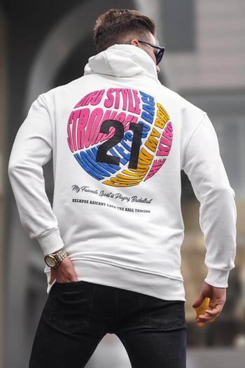 White Printed Hoodie Sweatshirt 6042