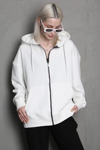 Ekru Kapüşonlu Basic Sweatshirt MG1900