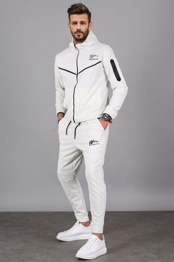 Ekru Kapüşonlu Jogger Erkek Eşofman Takımı 5673