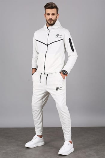 Ekru Kapüşonlu Jogger Erkek Eşofman Takımı 5673