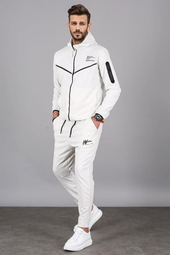 Ekru Kapüşonlu Jogger Erkek Eşofman Takımı 5673