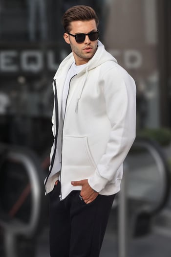 Ekru Kapüşonlu Regular Fit Erkek Sweatshirt 6140