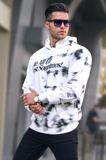Ekru Baskılı Kapüşonlu Sweatshirt 5897
