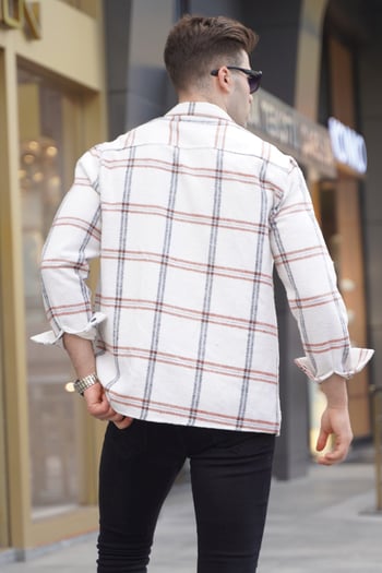 Ecru Regular Fit Plaid Shirt 5556