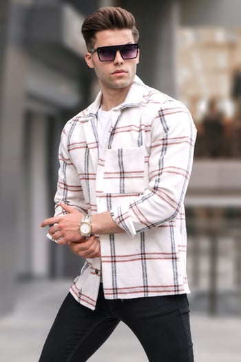 Ecru Regular Fit Plaid Shirt 5556