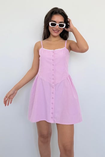 Pembe Pötikareli Kadın Mini Elbise Mg2387