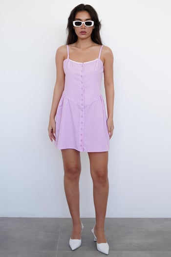 Pembe Pötikareli Kadın Mini Elbise Mg2387