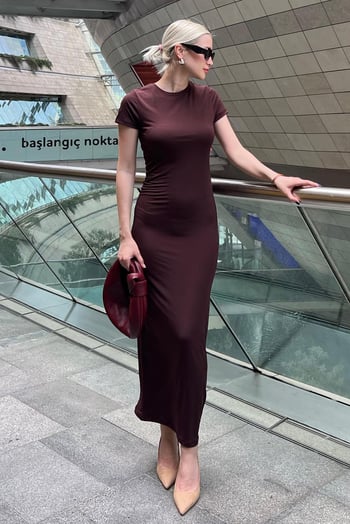 Acı Kahve Basic Yarım Balıkçı Uzun Elbise MG1856