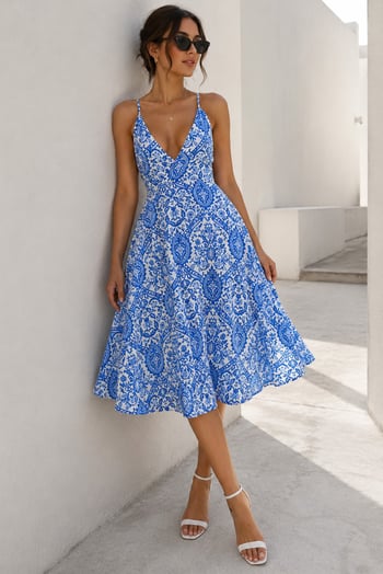 Blue Designed Sheath Dress MG1537