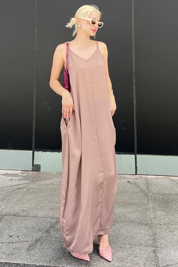 Vizon Askılı Oversize Uzun Elbise MG2038