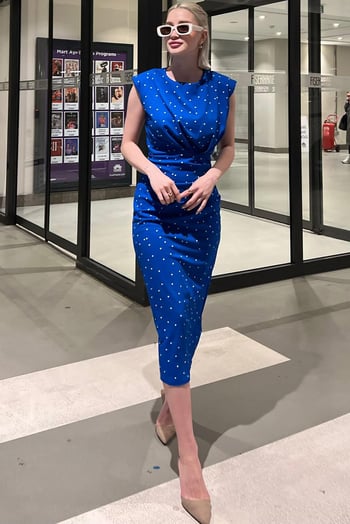 Saks Puantiyeli Bisiklet Yaka Elbise MG2030