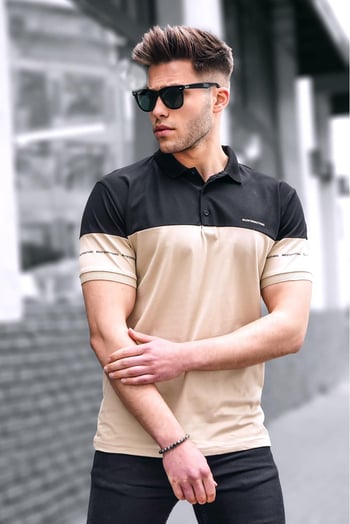 Erkek Basic Bej Polo Yaka Erkek Tişört