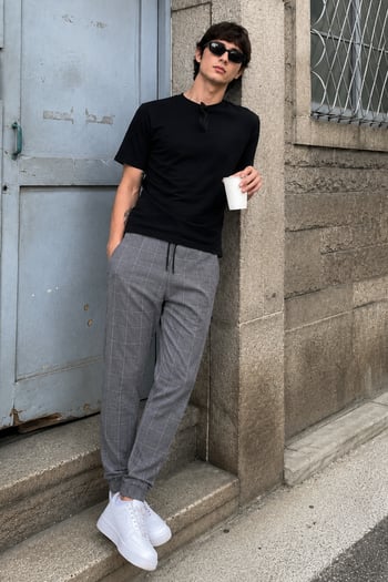 Madmext Dark Gray Checked Trousers Mad4081