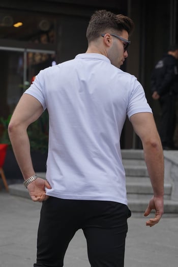 Erkek Beyaz Basic Fermuarlı Polo Tişört 6076