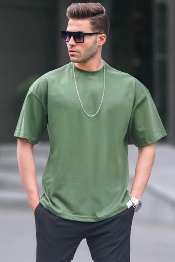 Erkek Haki Oversize Fit Basic Tişört 6066