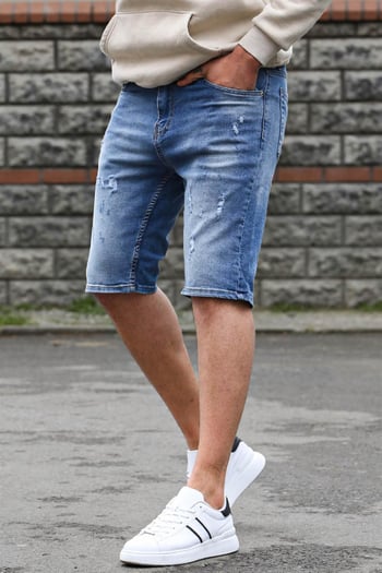 Erkek Mavi Slim Fit Jean Şort 6350