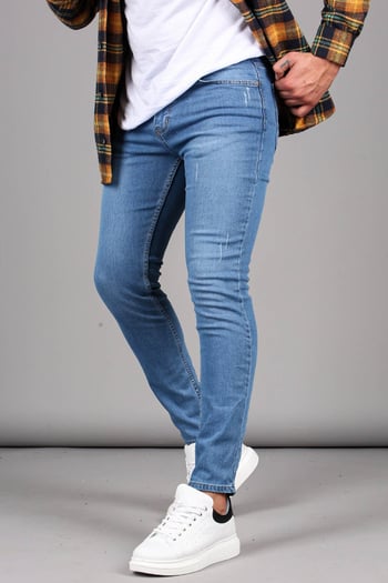 Erkek Mavi Tırnaklı Skinny Fit Jean 6341