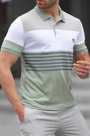 Erkek Mint yeşili Polo Yaka Çizgili Tişört 5865