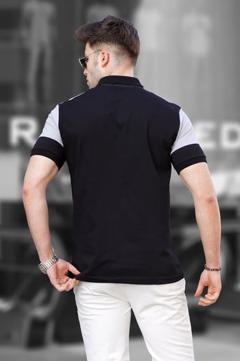 Erkek Siyah Polo Yaka Çizgili Tişört 5865