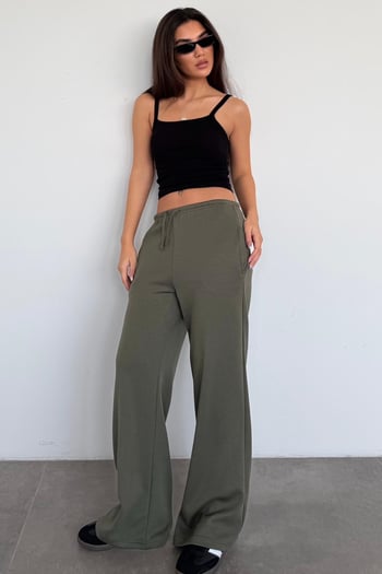 Haki Geniş Paça Barrel Fit Eşofman Altı MG2646