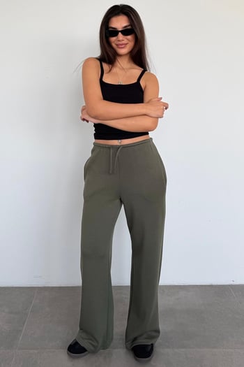Haki Geniş Paça Barrel Fit Eşofman Altı MG2646